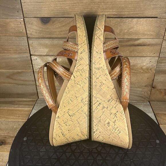 Skechers Beverlee-Tiger Posse Womens Size 9 Brown Strappy Cork Wedge Sandals - Picture 8 of 10